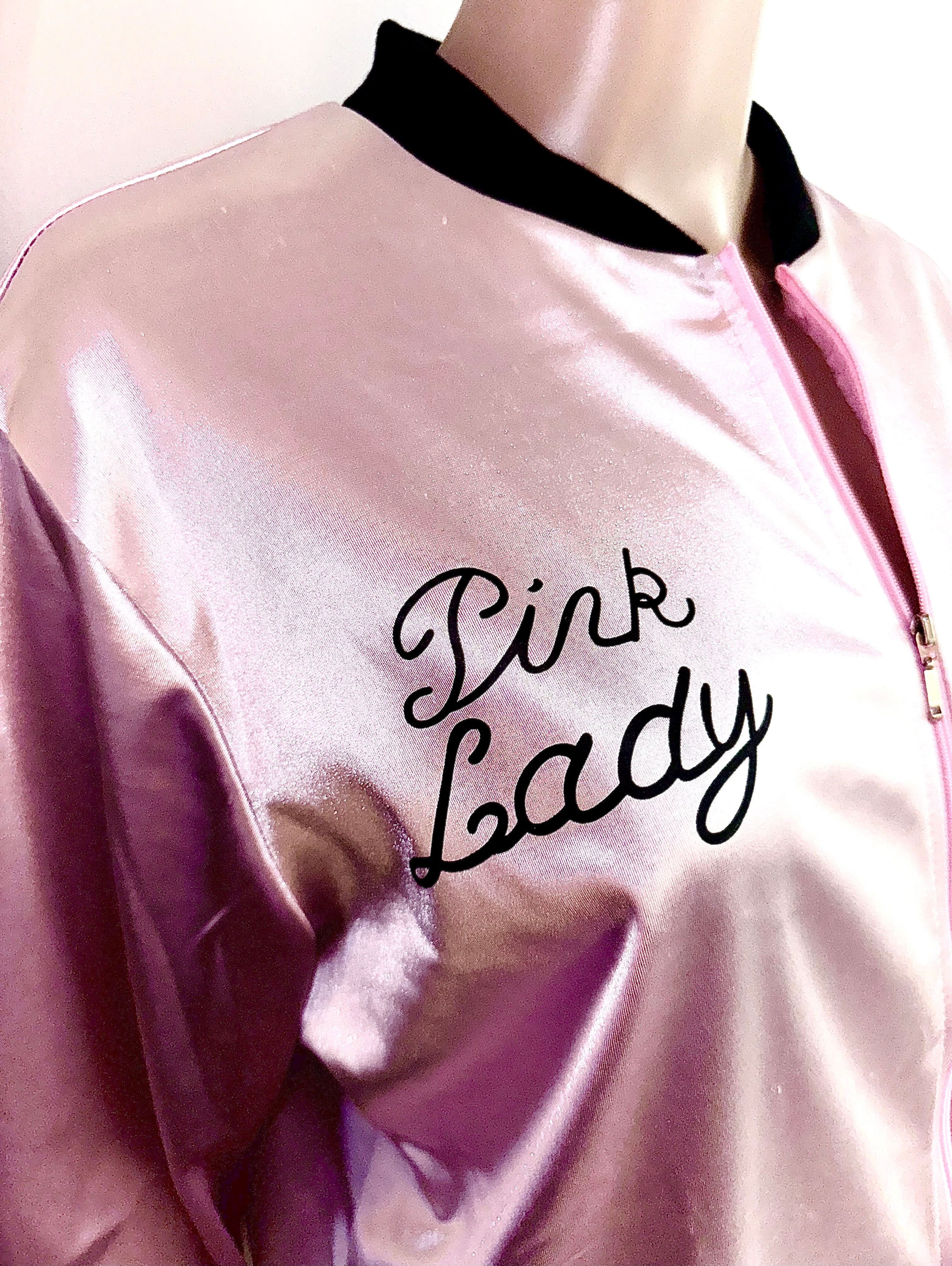 Pink Lady Grease Movie Themed Full Zip Satin Jacket, Sz XL