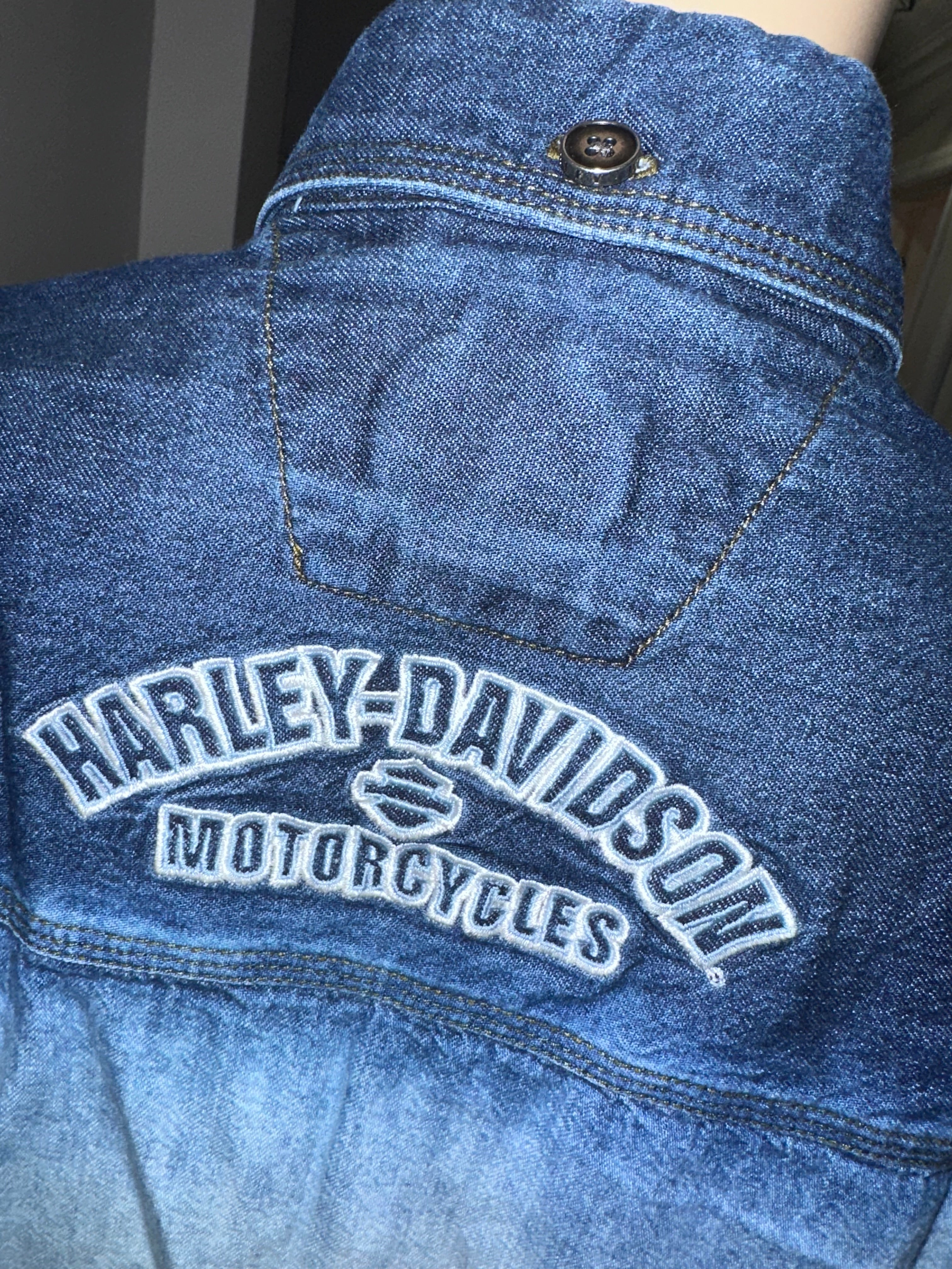 Harley Davidson Ombre Sleeveless Denim Button Up Shirt, Sz Small