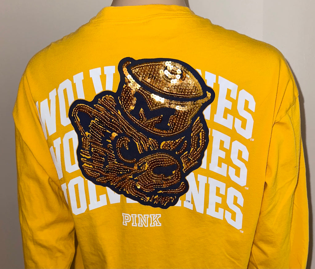 Michigan Wolverines Victoria’s Secret PINK Sequin Shirt, Sz Medium