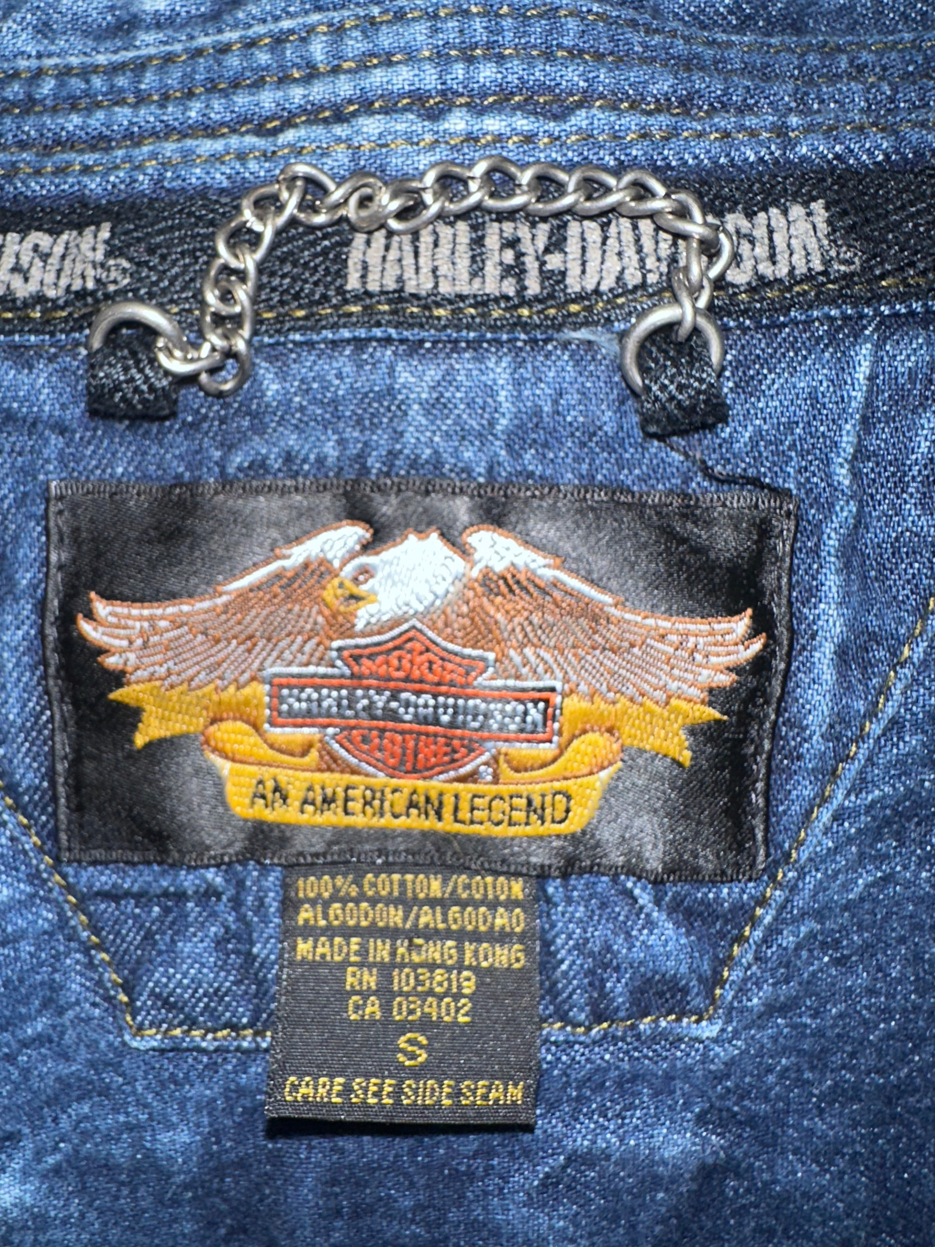 Harley Davidson Ombre Sleeveless Denim Button Up Shirt, Sz Small