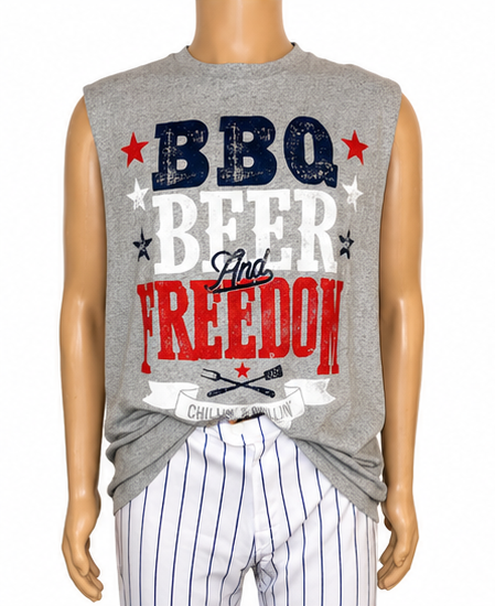BBQ Beer & Freedom Cutoff Tee, Adult XL