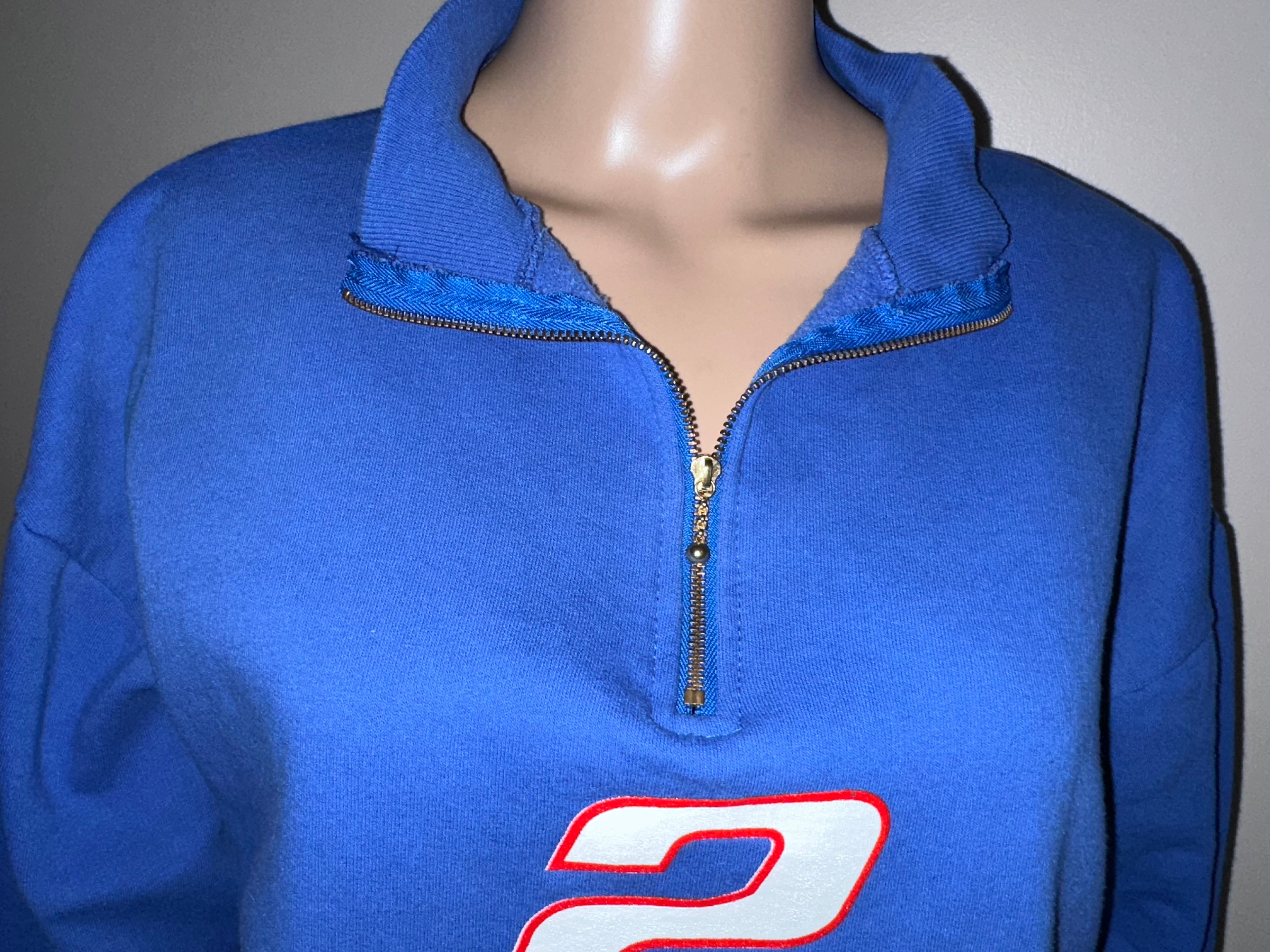Vintage 90s Rusty Wallace #2 NASCAR Quarter Zip Pullover Sweatshirt Blue Women’s L