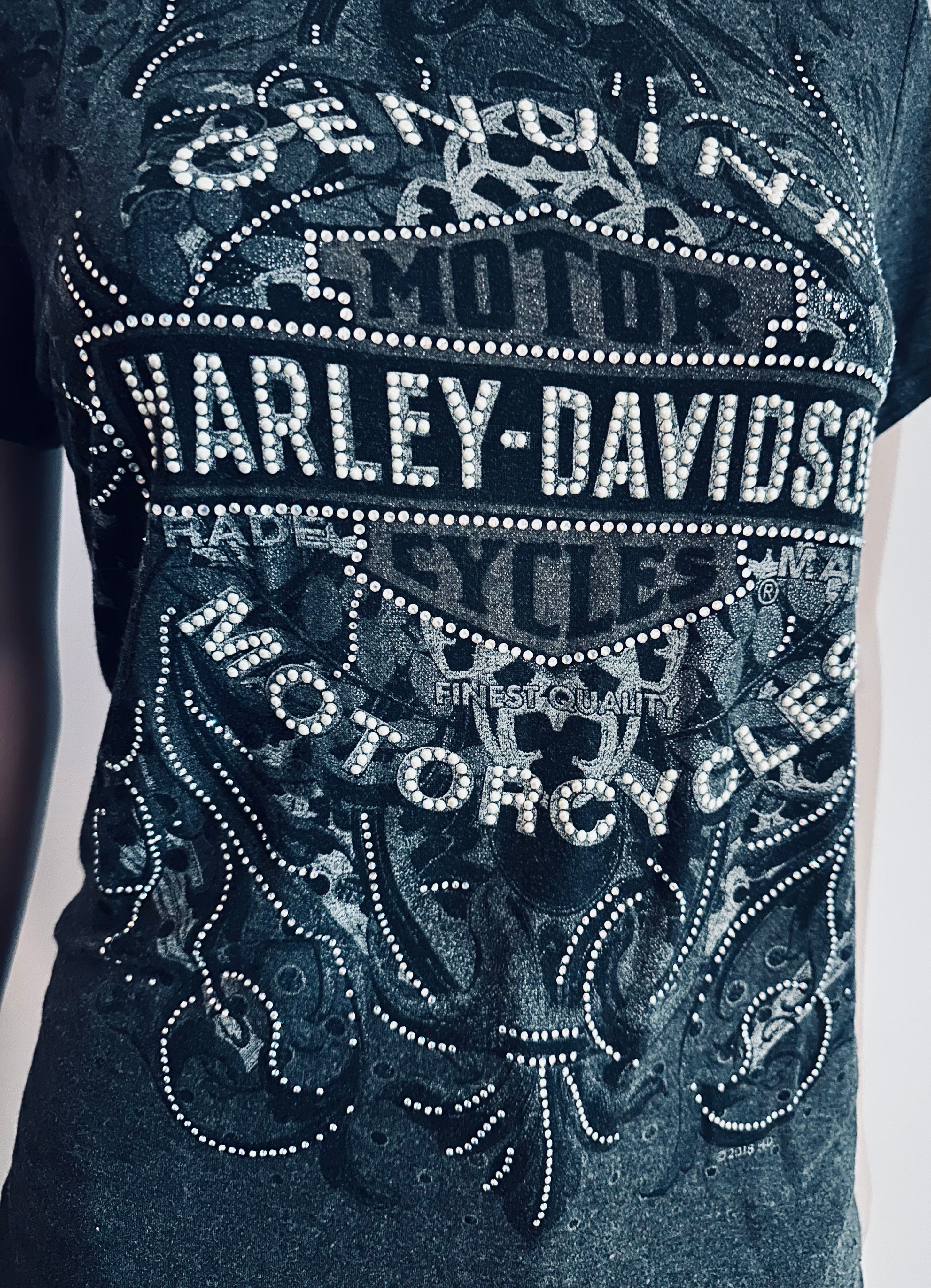Harley Davidson Ladies Pearls & Bling Tee, Sz M