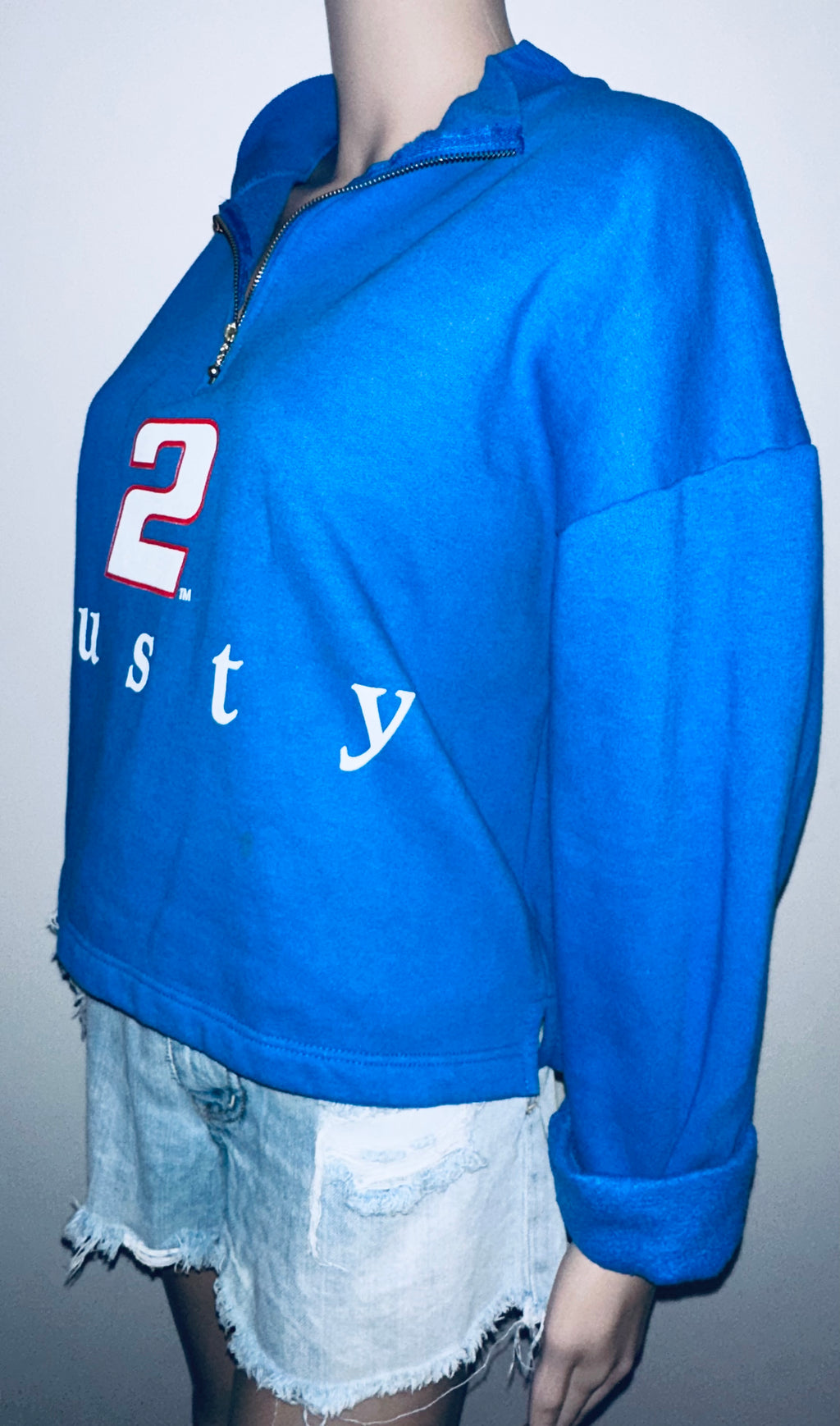 Vintage 90s Rusty Wallace #2 NASCAR Quarter Zip Pullover Sweatshirt Blue Women’s L