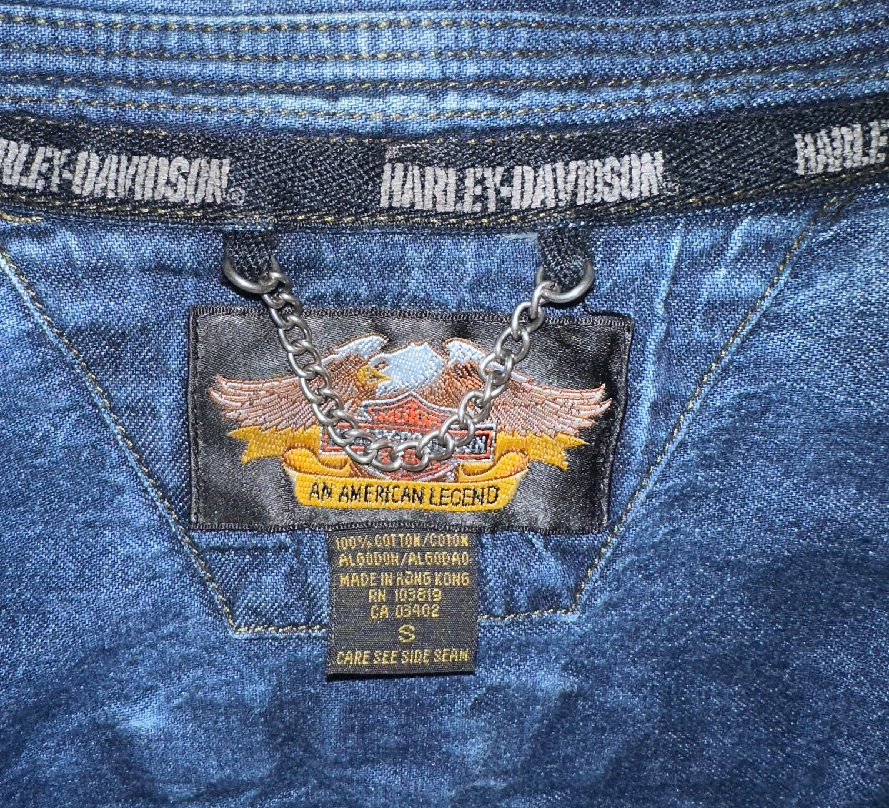 Harley Davidson Ombre Sleeveless Denim Button Up Shirt, Sz Small