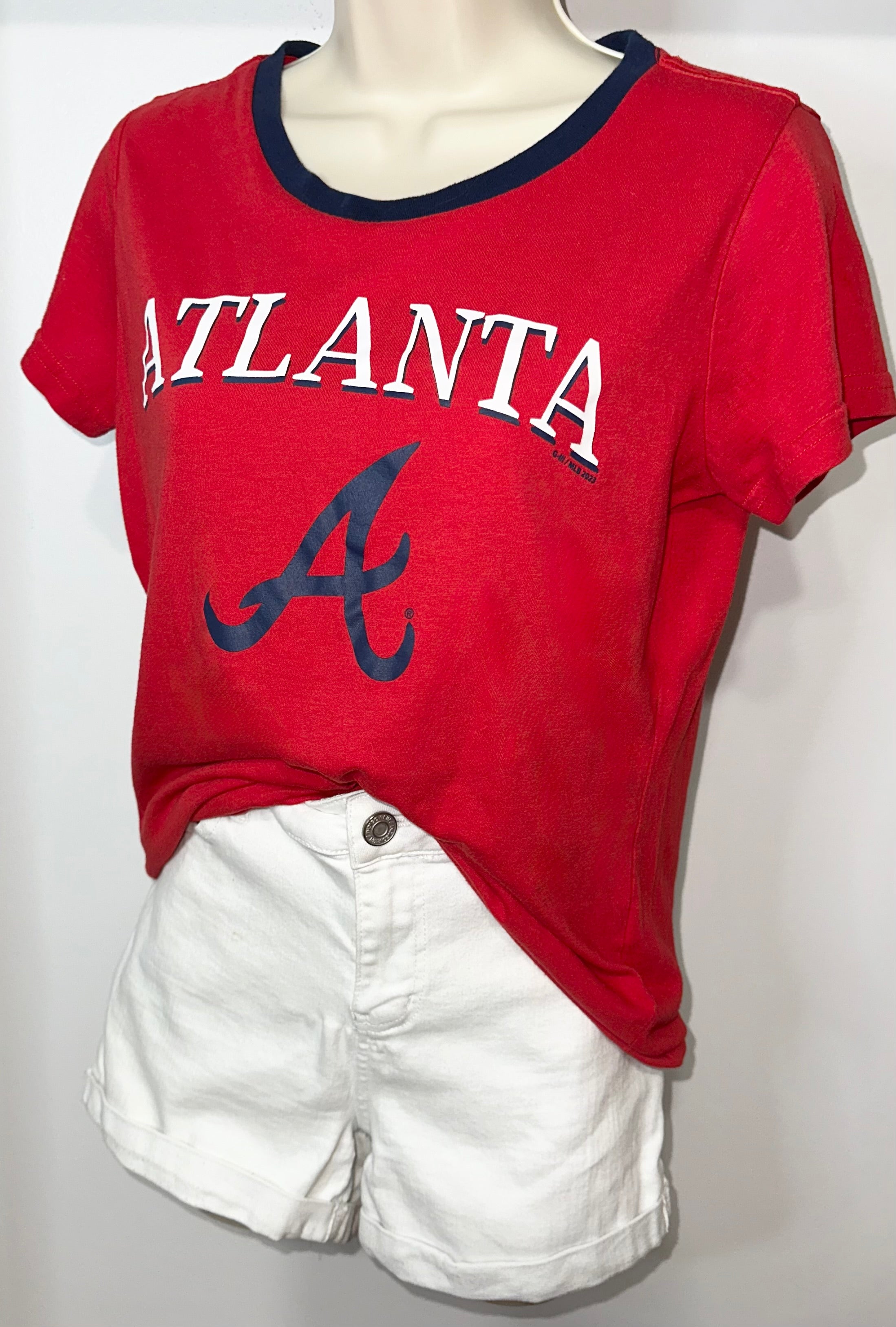Women's-G-III 4Her by Carl Banks Red Atlanta Braves Pitch T-Shirt