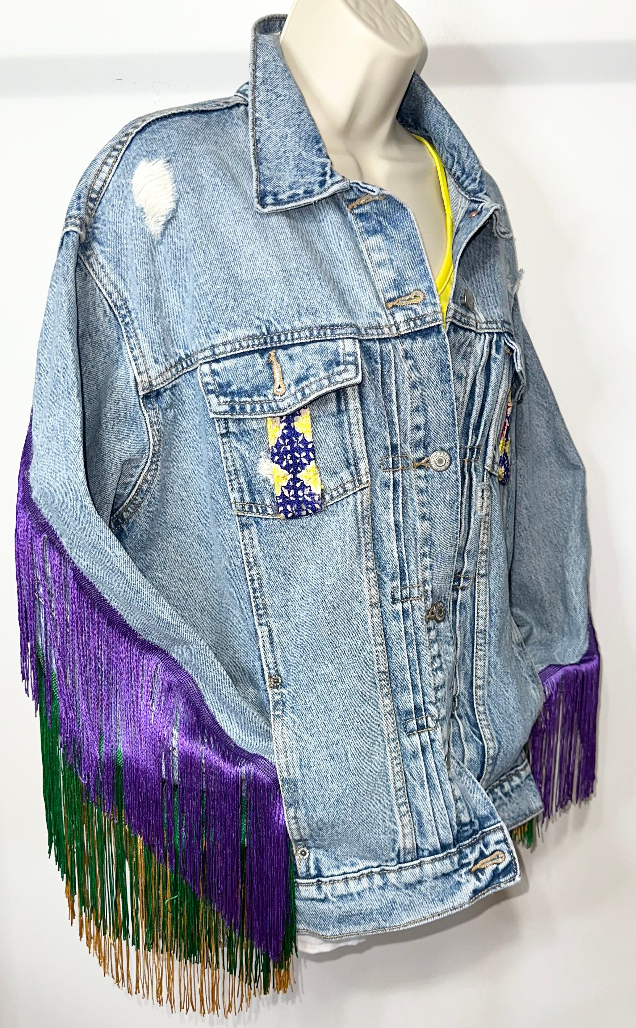 Mardi Gras Denim & Fringe Jacket