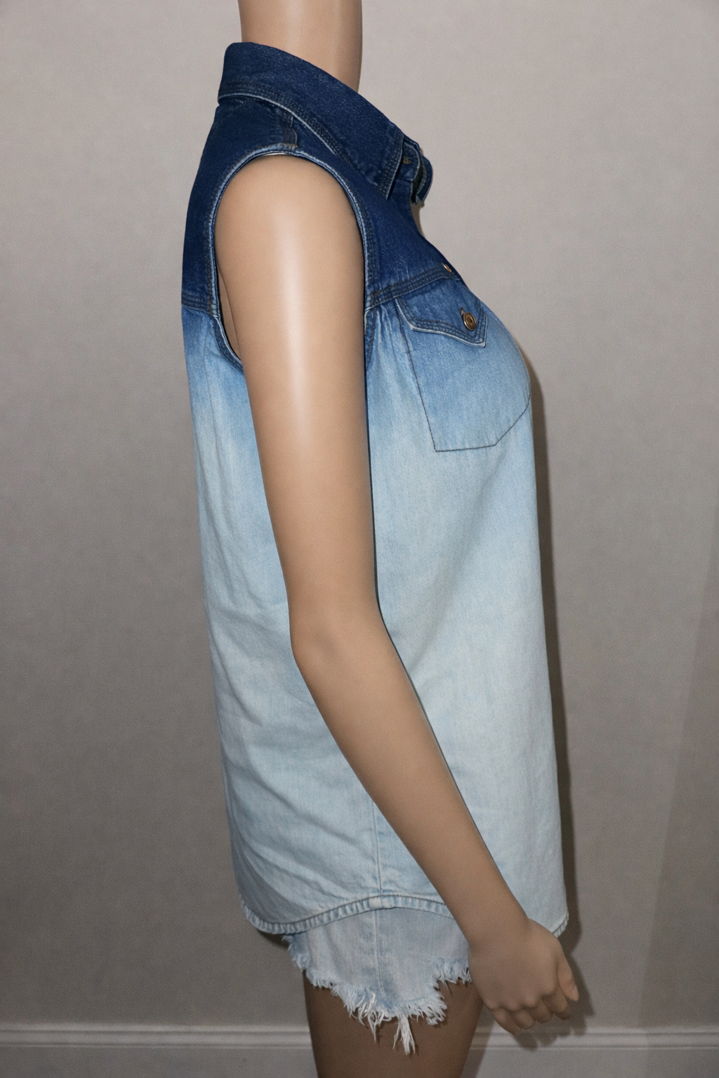 Harley Davidson Ombre Sleeveless Denim Button Up Shirt, Sz Small