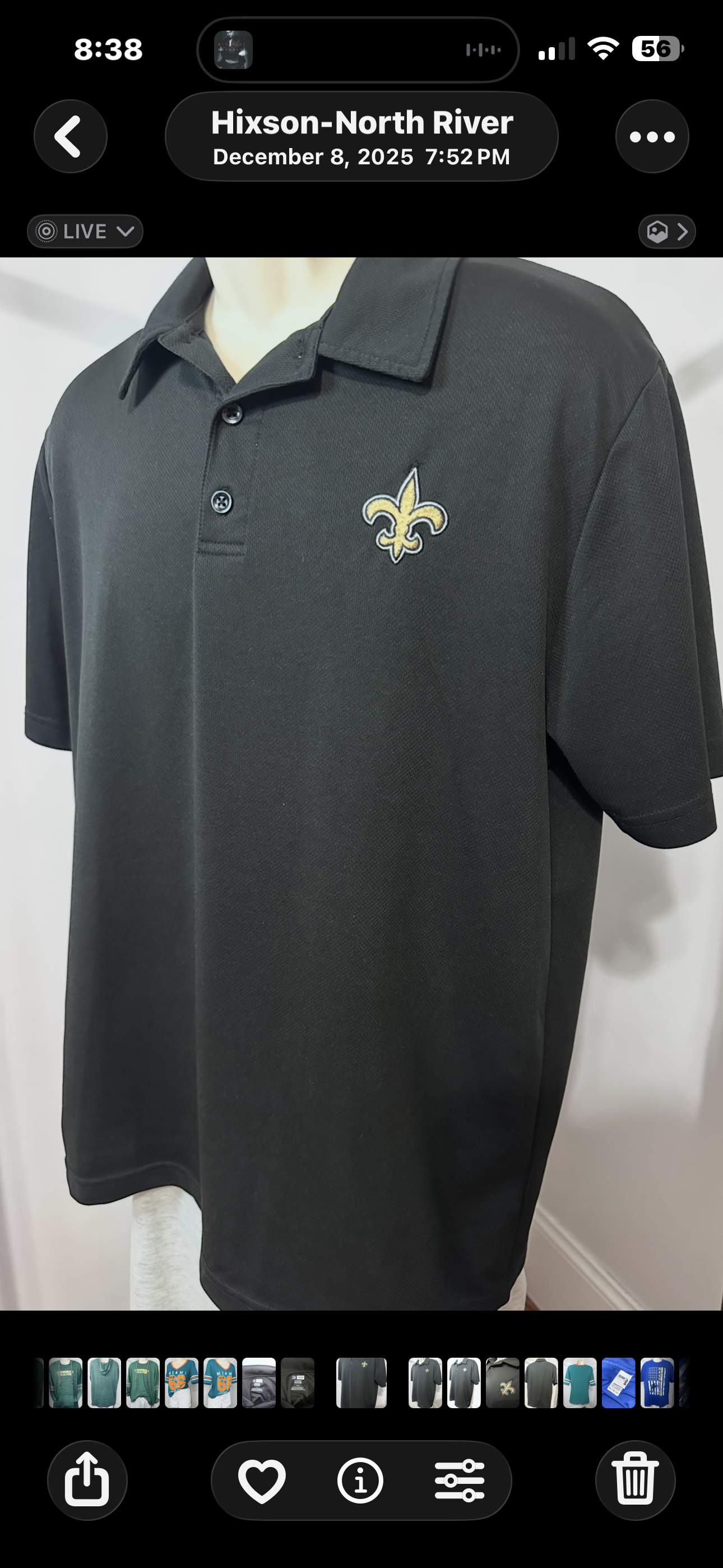 New Orleans Saints Golf Shirt Polo, Sz Large