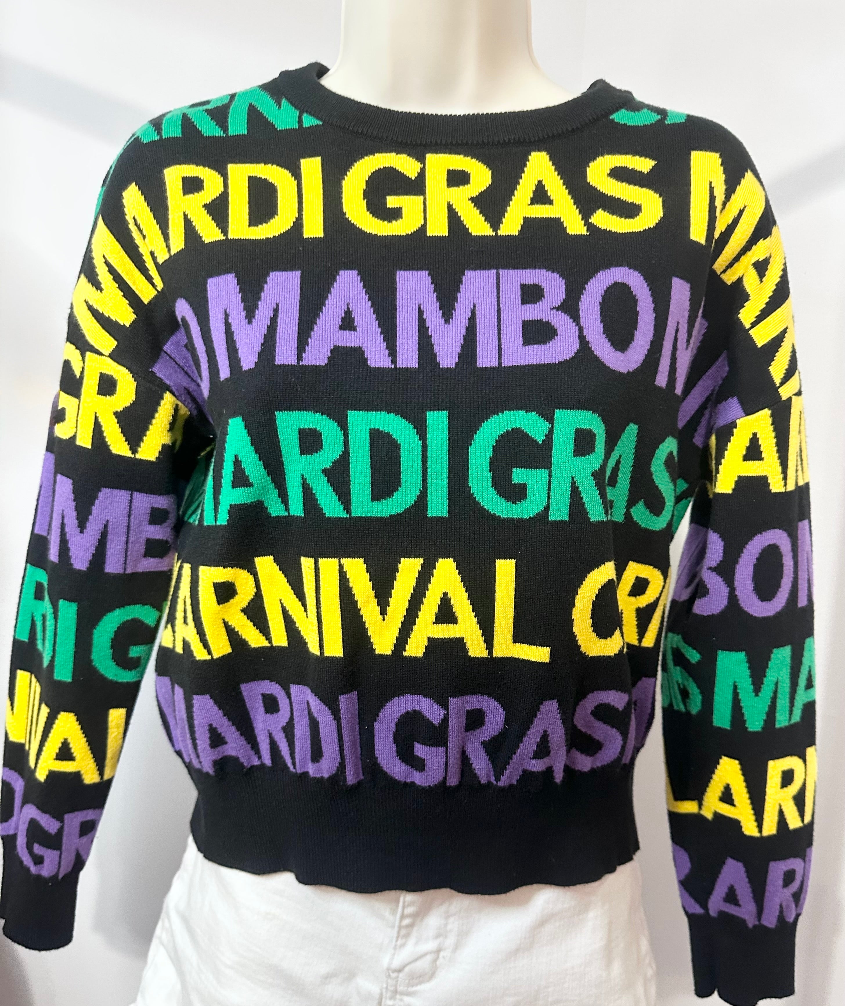 Mardi Gra Carnival Knit Sweater, Sz Small