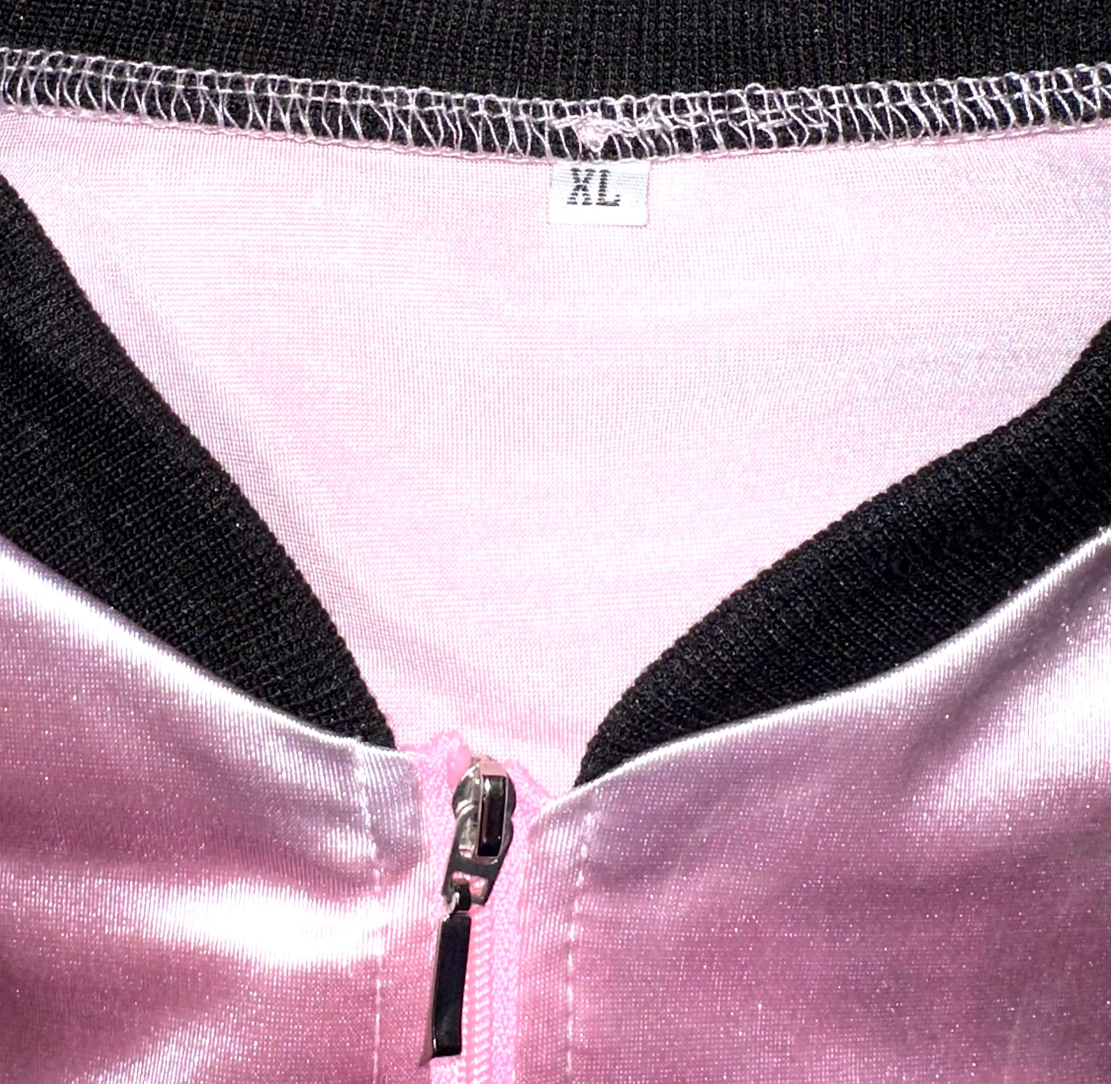 Pink Lady Grease Movie Themed Full Zip Satin Jacket, Sz XL
