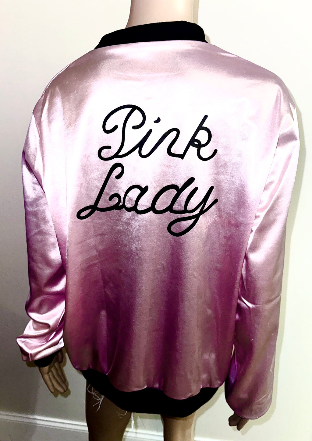 Pink Lady Grease Movie Themed Full Zip Satin Jacket, Sz XL