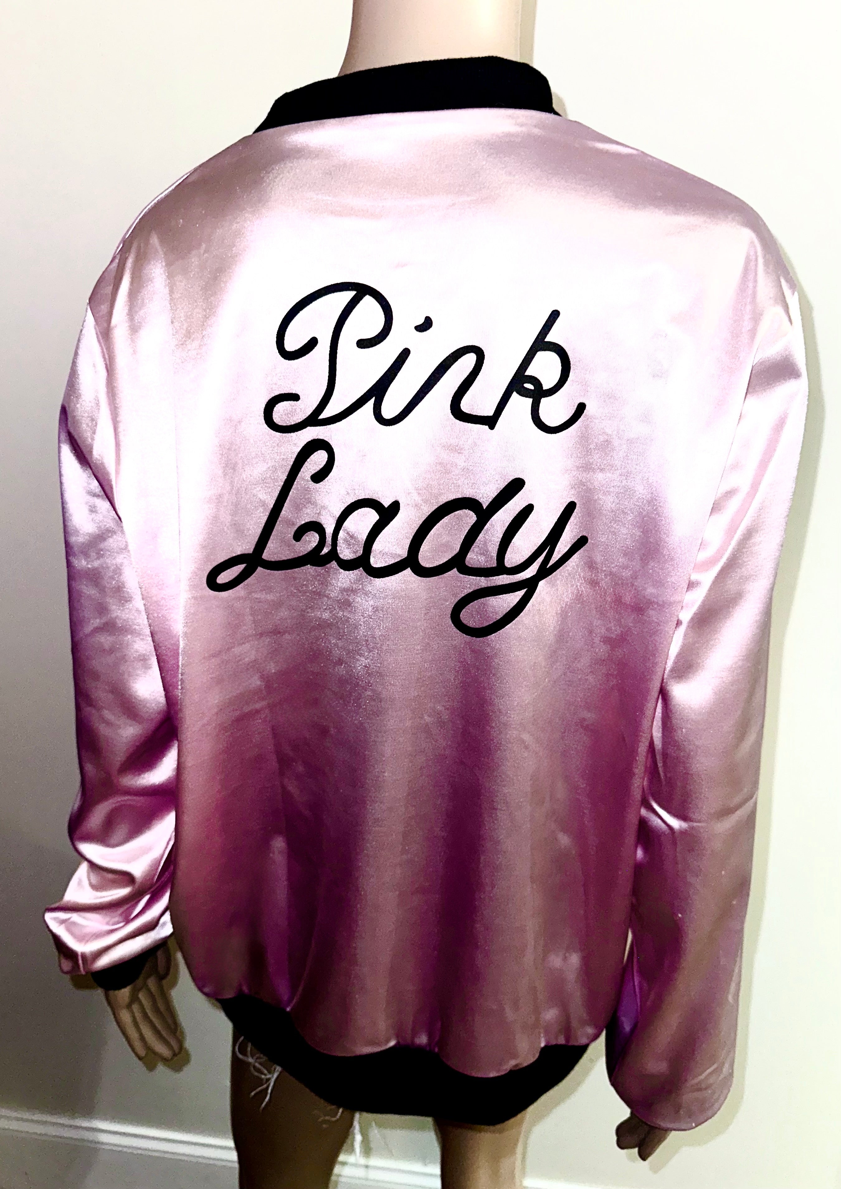 Pink Lady Grease Movie Themed Full Zip Satin Jacket, Sz XL