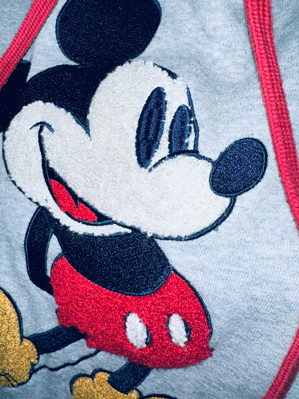 Disney Mickey Mouse Chenille Hoodie Sweatshirt Gray Varsity Ribbed Hem, Sz Sm