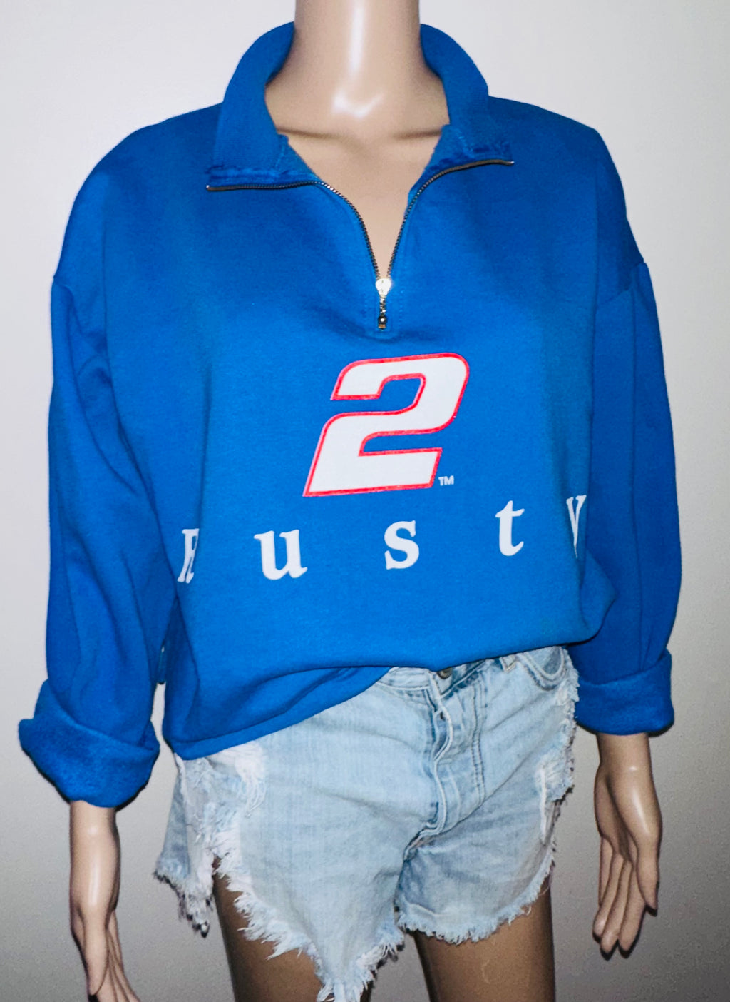Vintage 90s Rusty Wallace #2 NASCAR Quarter Zip Pullover Sweatshirt Blue Women’s L
