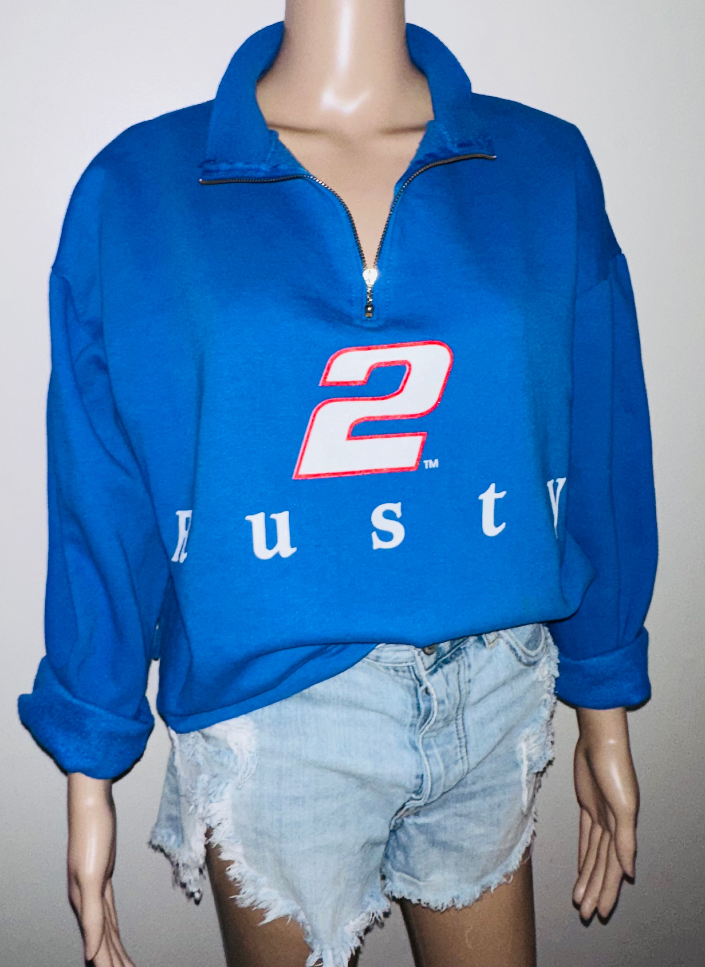 Vintage 90s Rusty Wallace #2 NASCAR Quarter Zip Pullover Sweatshirt Blue Women’s L