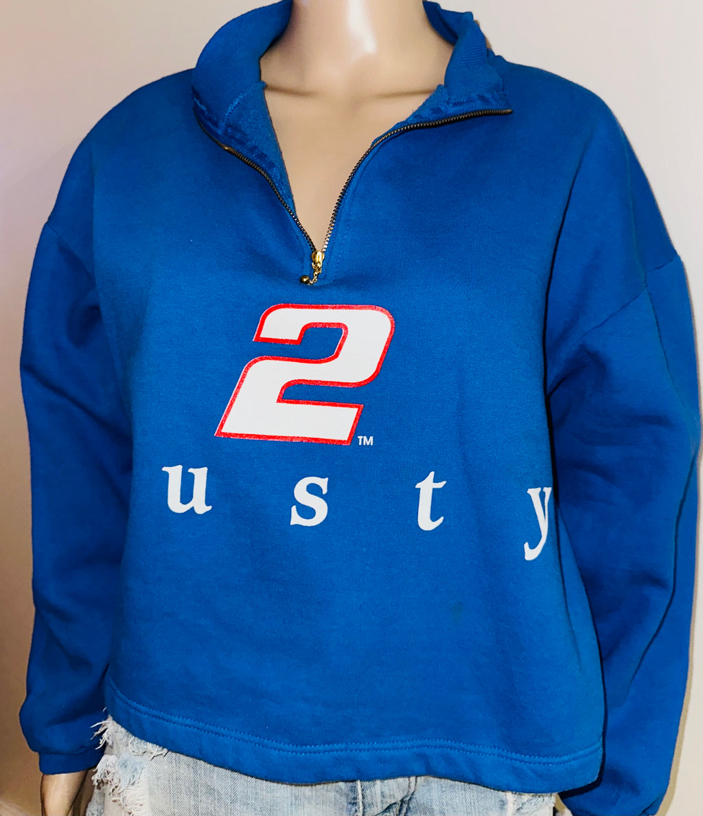 Vintage 90s Rusty Wallace #2 NASCAR Quarter Zip Pullover Sweatshirt Blue Women’s L