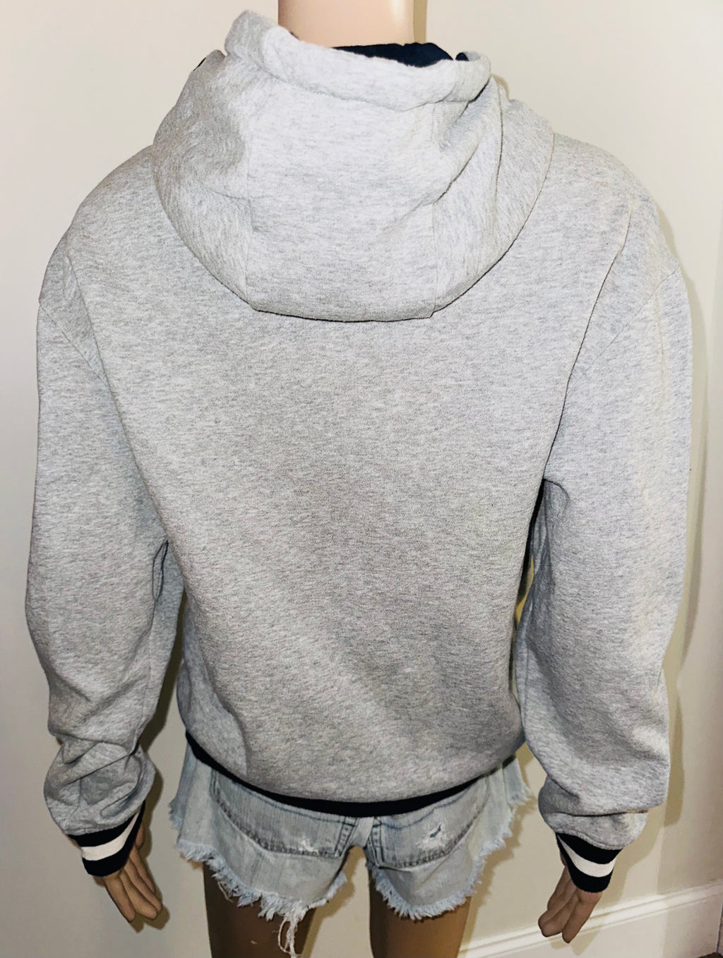 Disney Mickey Mouse Chenille Hoodie Sweatshirt Gray Varsity Ribbed Hem, Sz Sm