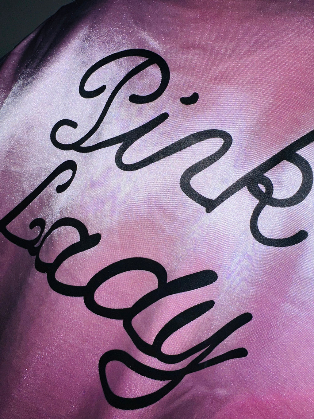 Pink Lady Grease Movie Themed Full Zip Satin Jacket, Sz XL