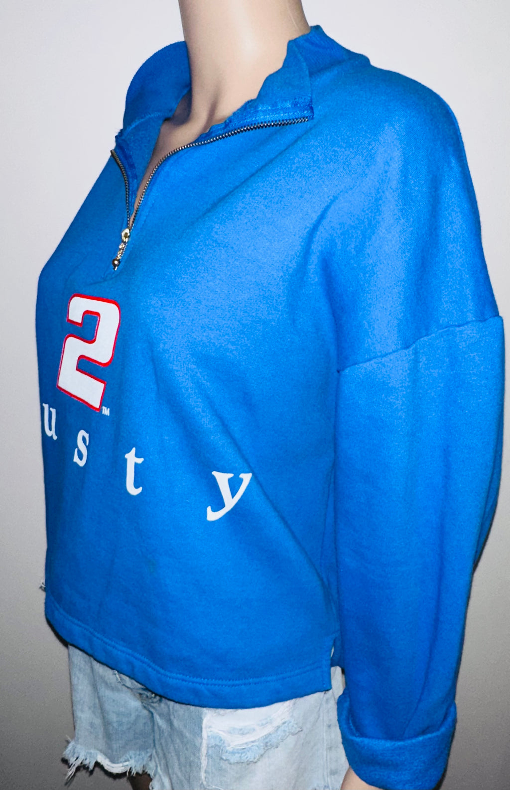 Vintage 90s Rusty Wallace #2 NASCAR Quarter Zip Pullover Sweatshirt Blue Women’s L