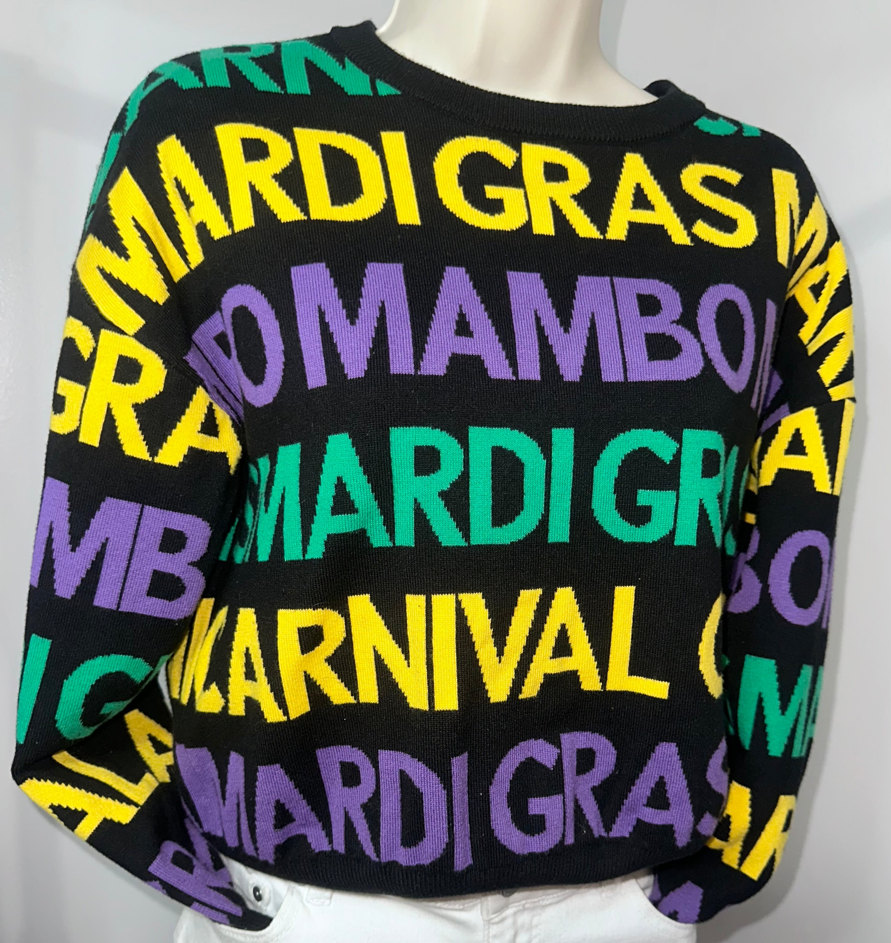 Mardi Gra Carnival Knit Sweater, Sz Small