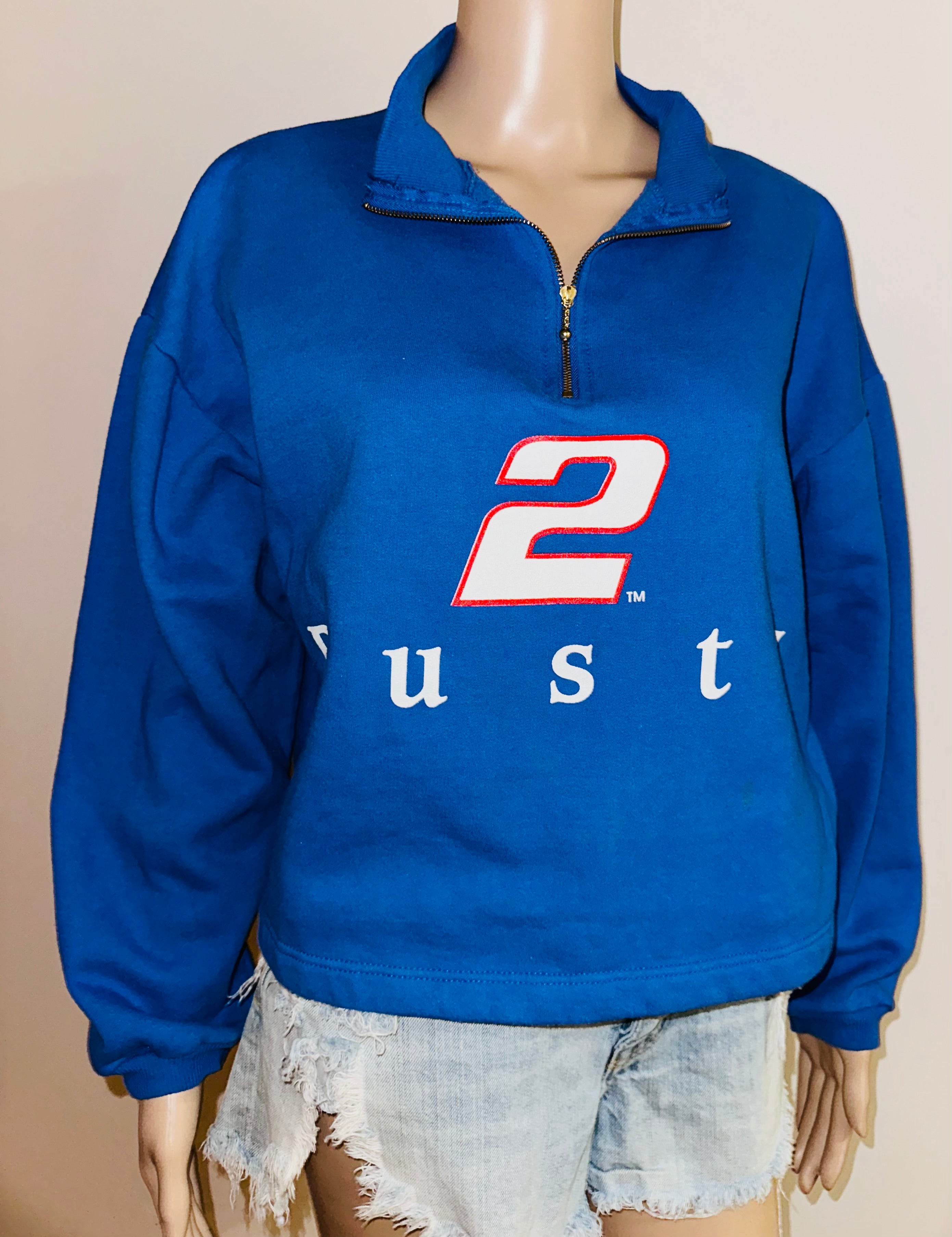 Vintage 90s Rusty Wallace #2 NASCAR Quarter Zip Pullover Sweatshirt Blue Women’s L