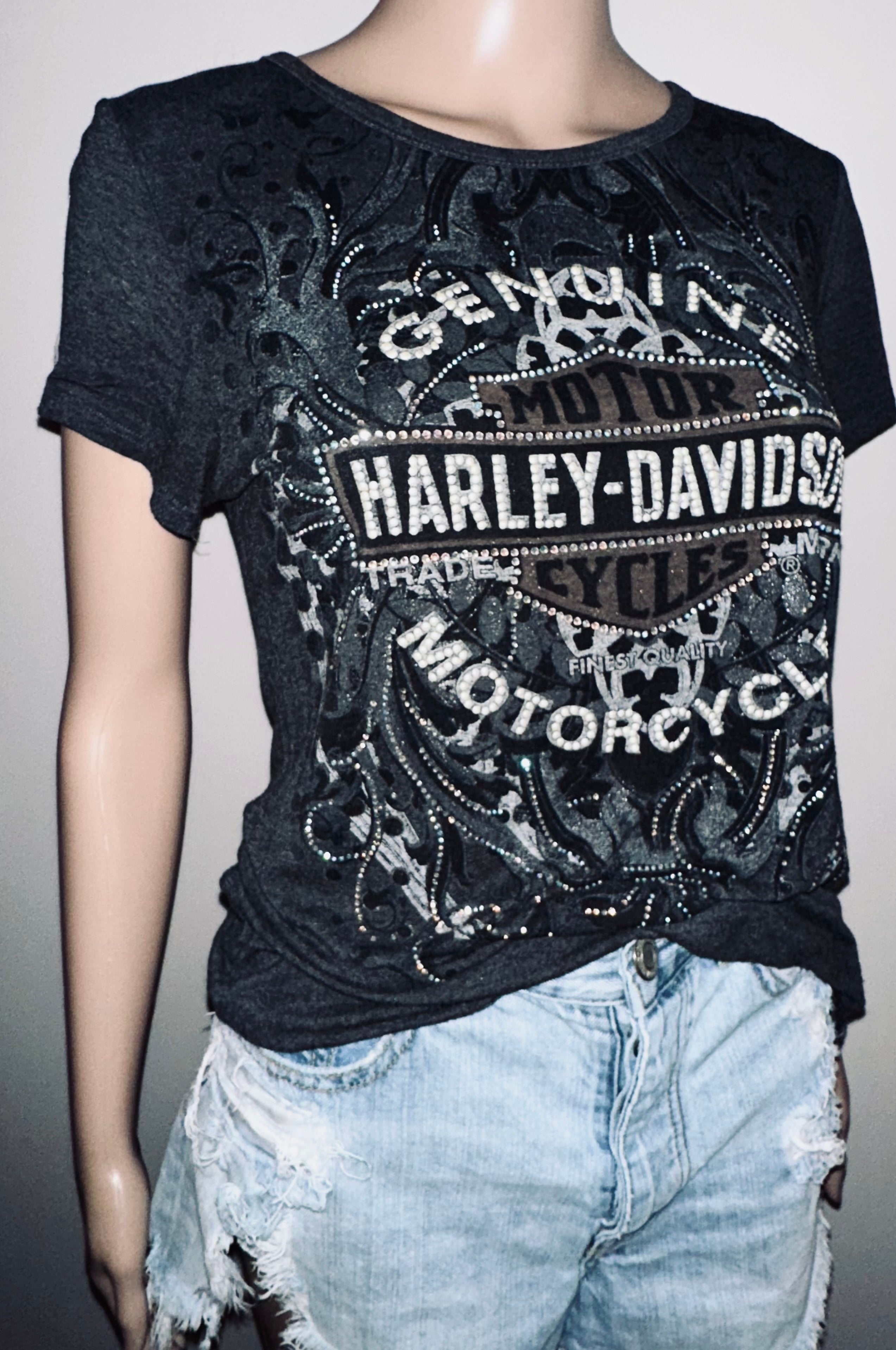 Harley Davidson Ladies Pearls & Bling Tee, Sz M