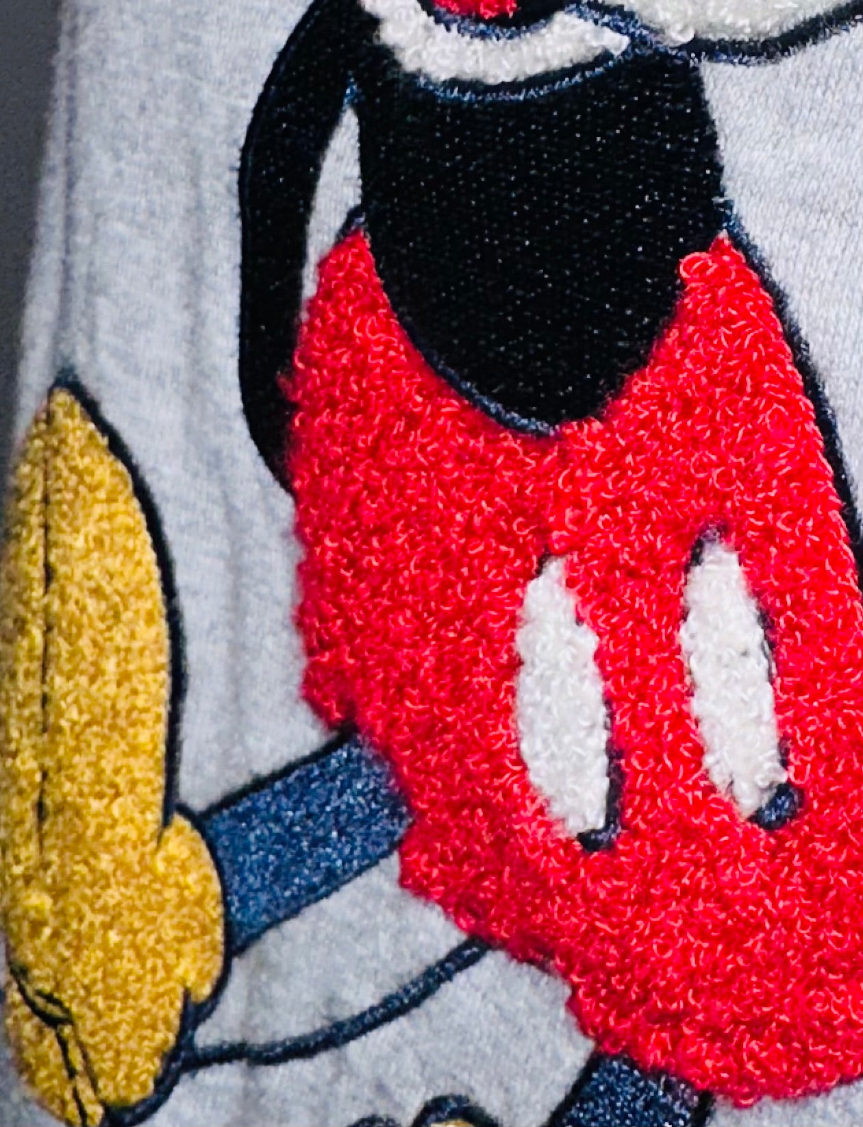 Disney Mickey Mouse Chenille Hoodie Sweatshirt Gray Varsity Ribbed Hem, Sz Sm