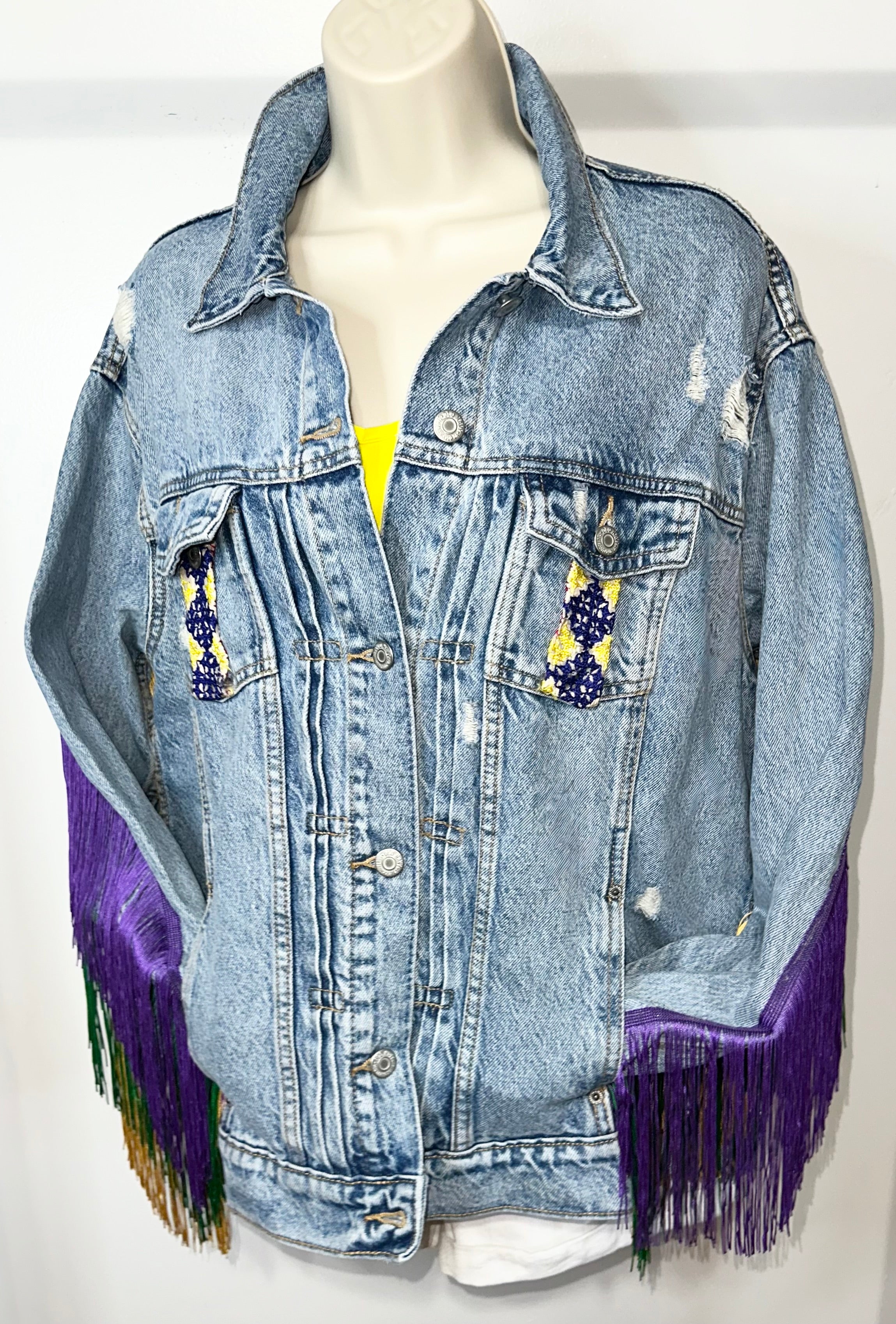 Mardi Gras Denim & Fringe Jacket