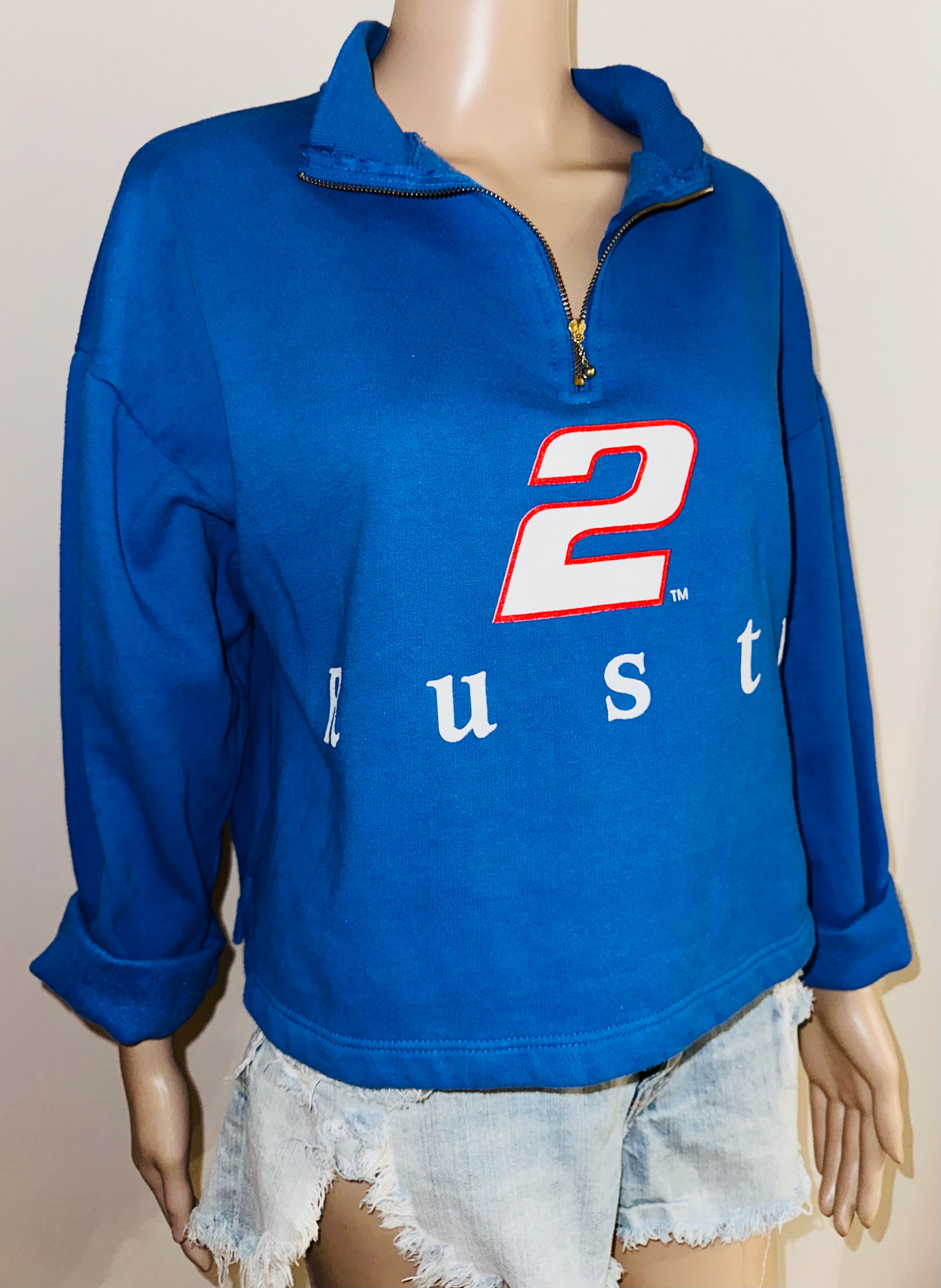 Vintage 90s Rusty Wallace #2 NASCAR Quarter Zip Pullover Sweatshirt Blue Women’s L