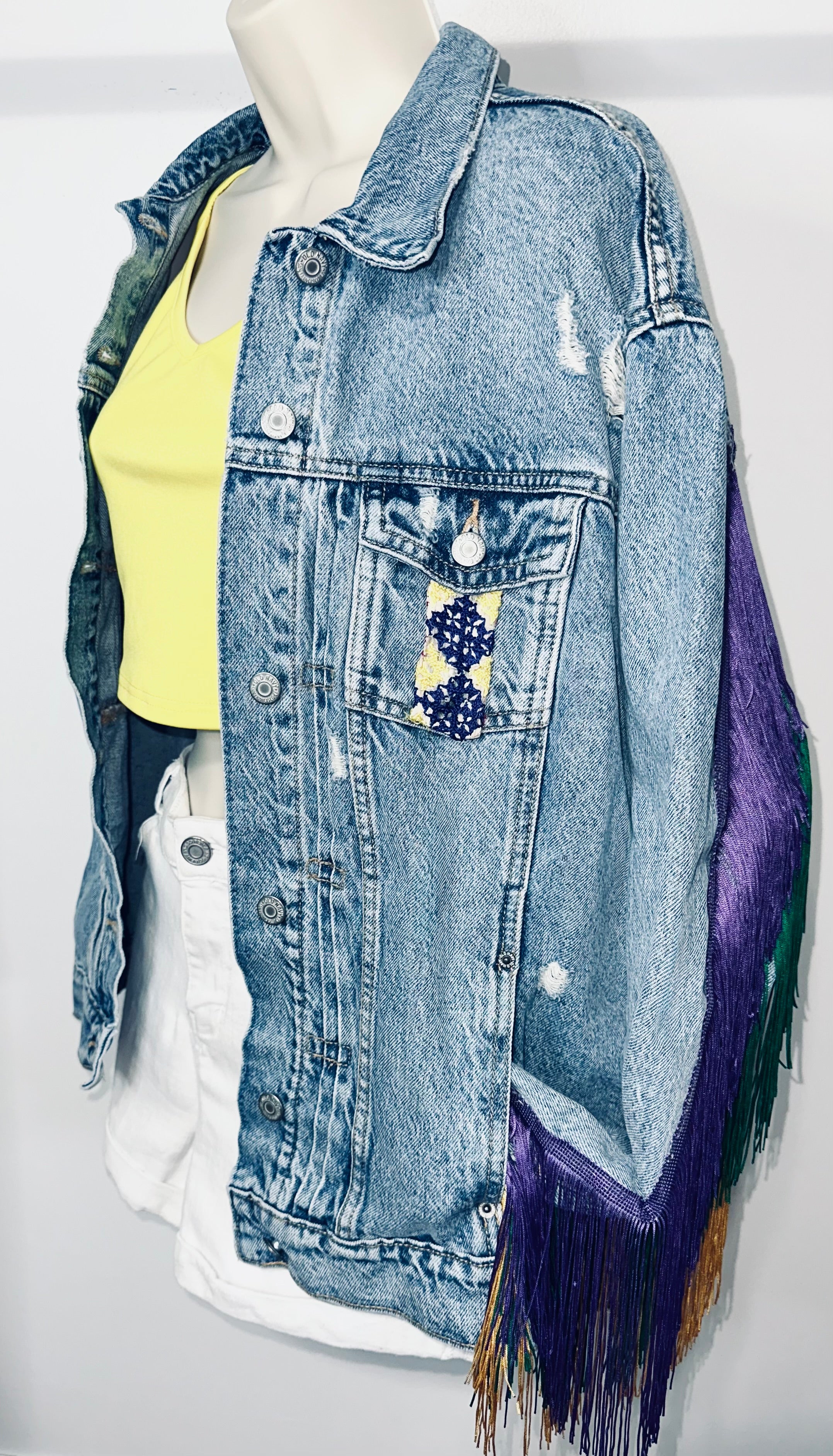 Mardi Gras Denim & Fringe Jacket