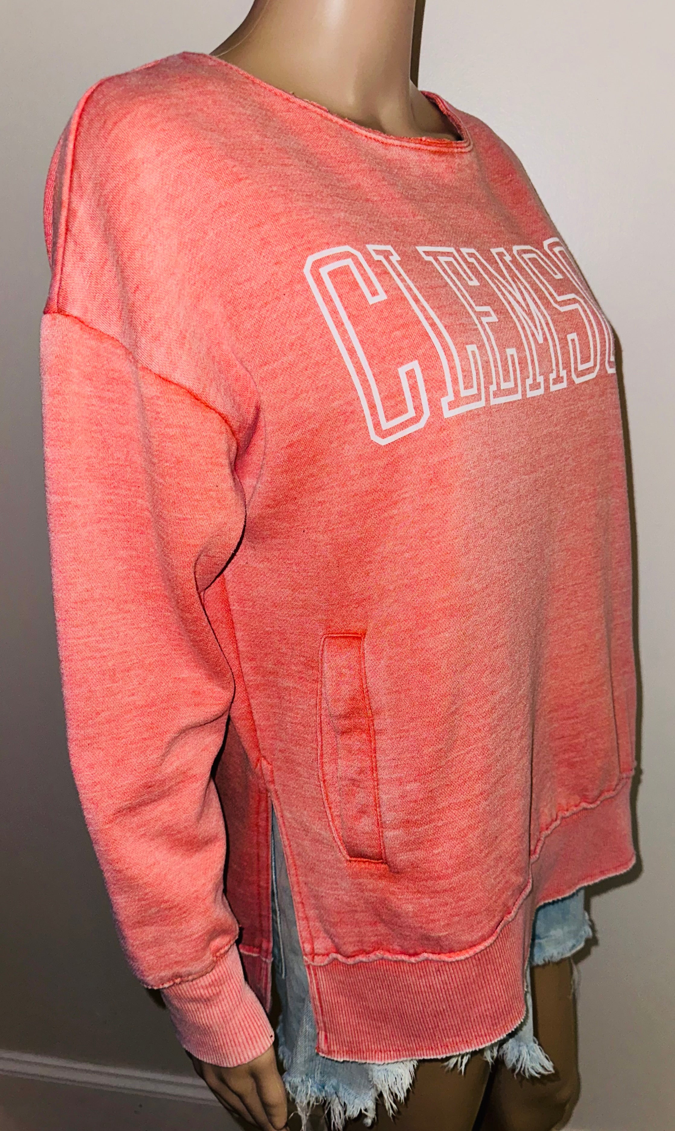 Clemson Tigers Oversized Pocket Sweatshirt, Sz Sm