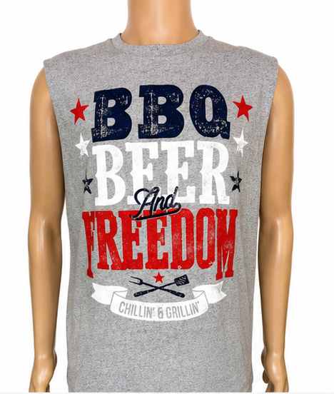 BBQ Beer & Freedom Cutoff Tee, Adult XL